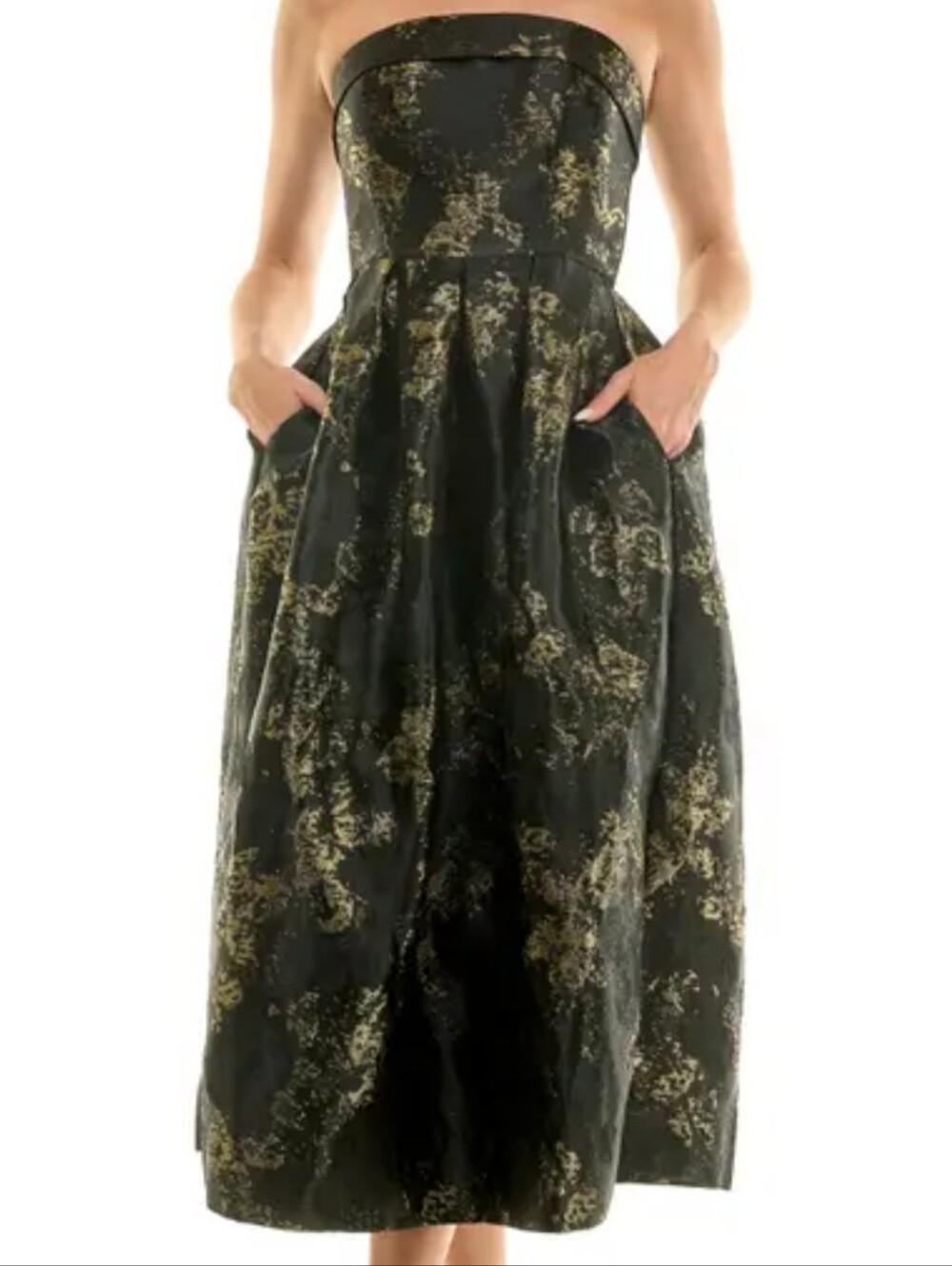 Socialite Strapless Black and Gold Midi Dress